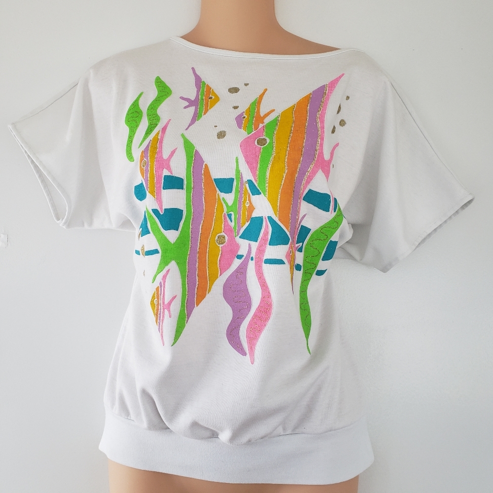 Vintage Neon Angel Fish Sparkle Shirt Glitter
